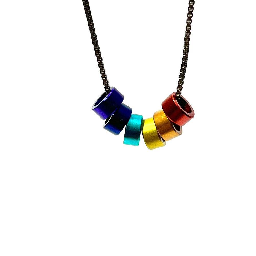 LGBTQ Pride Rainbow Barrel Bead Necklace Colorful Unisex Pendant Chain Gay June - Picture 7 of 7